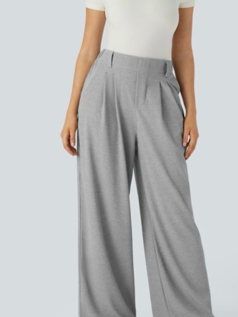 HALARA Flex Wide-Leg High-Rise Waffle Knit Work Pants in Waffle Gray Colorway